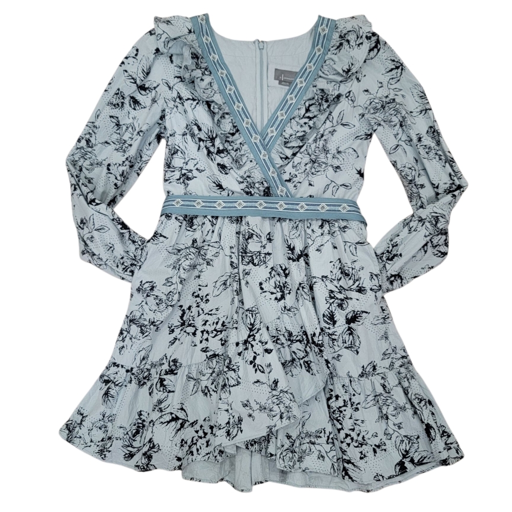 Anthropologie Ruffle Wrap Mini Dress Floral Long Sleeve Cottagecore Woma… - Picture 6 of 17
